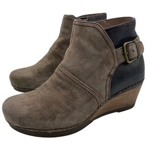 Dansko Womens Shoes Leather Booties Sz 6.5 Brown Leather Wedge Ankle Comfort